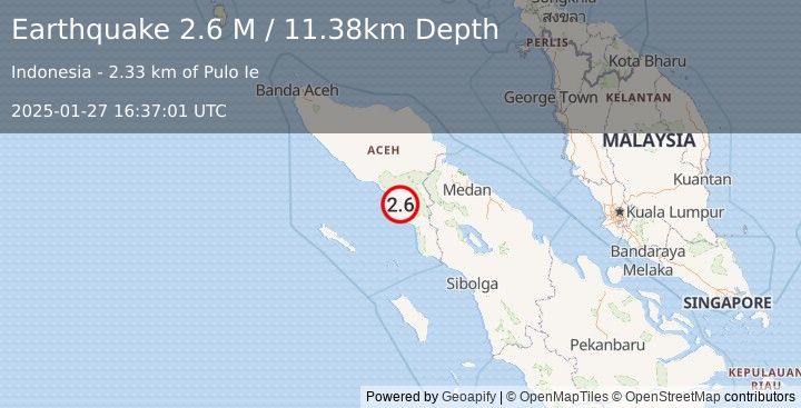 Earthquake Northern Sumatra, Indonesia (2.6 M) (2025-01-27 16:37:01 UTC)