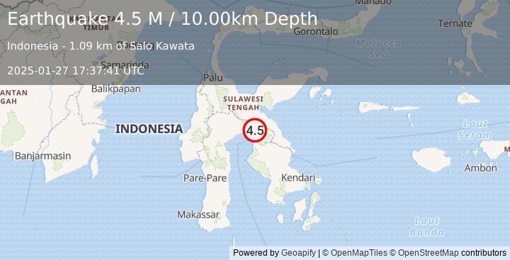 Earthquake Sulawesi, Indonesia (4.5 M) (2025-01-27 17:37:41 UTC)