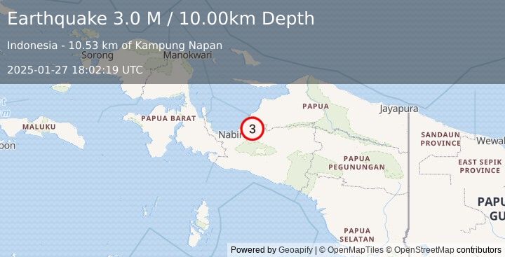 Earthquake West Papua, Indonesia (3.0 M) (2025-01-27 18:02:19 UTC)