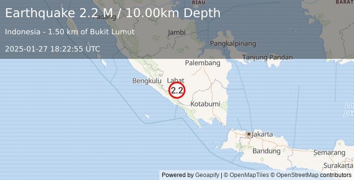 Earthquake Southern Sumatra, Indonesia (2.2 M) (2025-01-27 18:22:55 UTC)