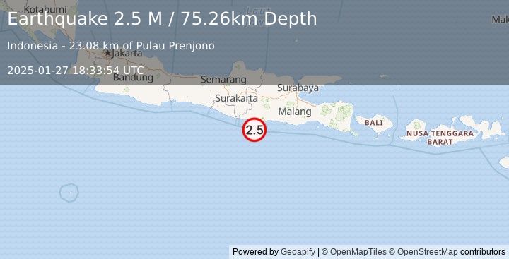 Earthquake Java, Indonesia (2.5 M) (2025-01-27 18:33:54 UTC)