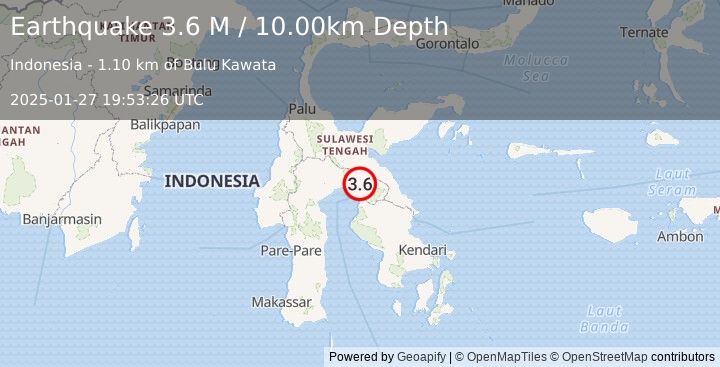 Earthquake Sulawesi, Indonesia (3.6 M) (2025-01-27 19:53:26 UTC)