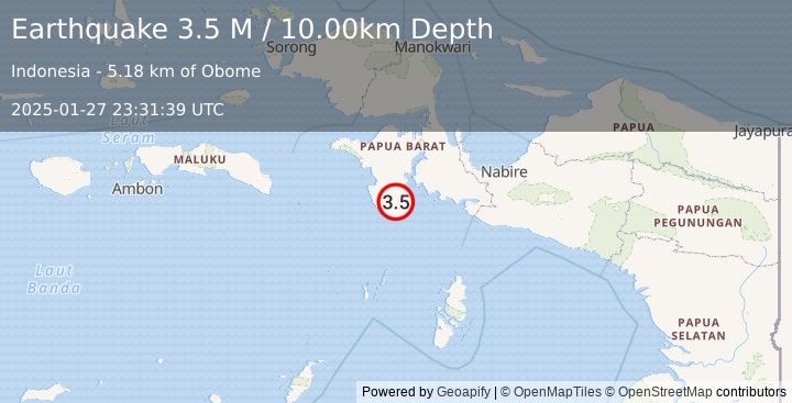 Earthquake West Papua Region, Indonesia (3.4 M) (2025-01-27 23:31:40 UTC)