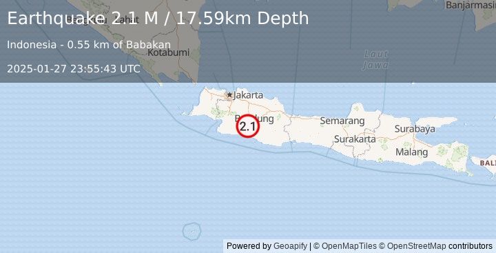 Earthquake Java, Indonesia (2.1 M) (2025-01-27 23:55:43 UTC)