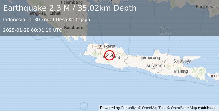 Earthquake Java, Indonesia (2.3 M) (2025-01-28 00:01:10 UTC)