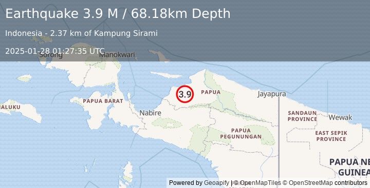 Earthquake West Papua Region, Indonesia (3.9 M) (2025-01-28 01:27:35 UTC)