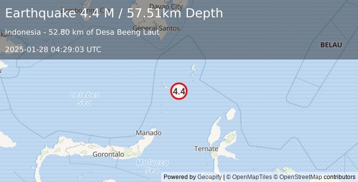 Earthquake Talaud Islands, Indonesia (4.4 M) (2025-01-28 04:29:03 UTC)