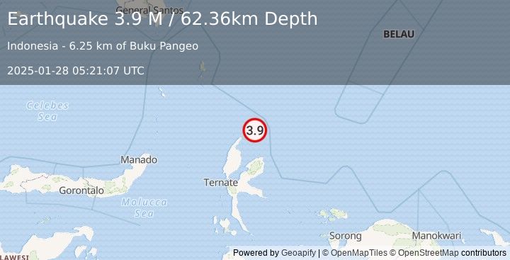 Earthquake Halmahera, Indonesia (3.9 M) (2025-01-28 05:21:08 UTC)