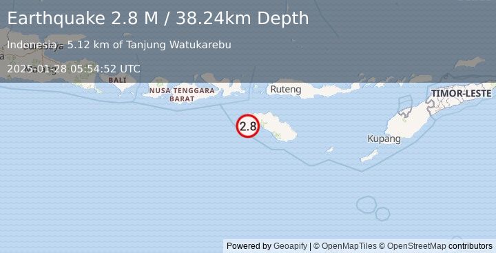 Earthquake Sumba Region, Indonesia (2.8 M) (2025-01-28 05:54:52 UTC)