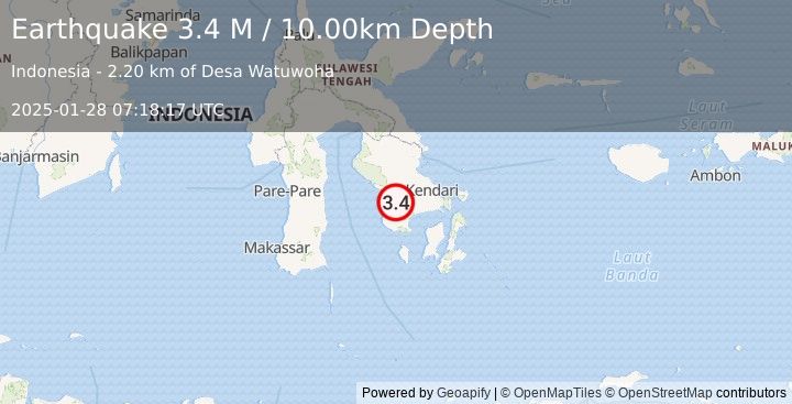 Earthquake Sulawesi, Indonesia (3.4 M) (2025-01-28 07:18:17 UTC)