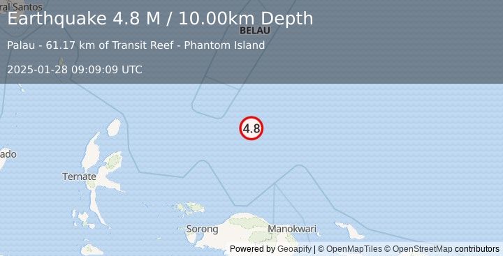 Earthquake West Papua Region, Indonesia (4.8 M) (2025-01-28 09:09:08 UTC)