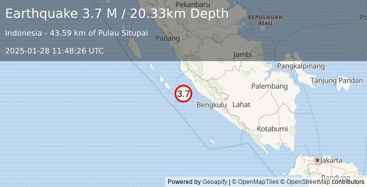 Earthquake Southern Sumatra, Indonesia (3.6 M) (2025-01-28 11:48:29 UTC)