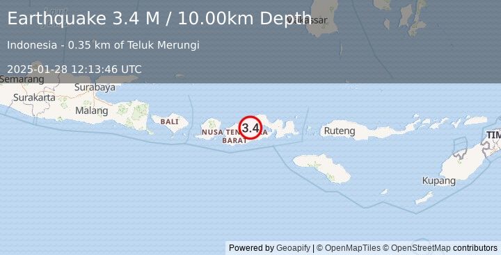 Earthquake Sumbawa Region, Indonesia (3.4 M) (2025-01-28 12:13:46 UTC)