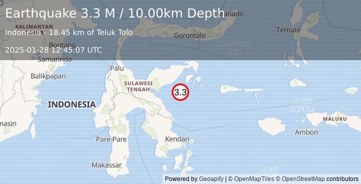 Earthquake Sulawesi, Indonesia (3.3 M) (2025-01-28 12:45:07 UTC)