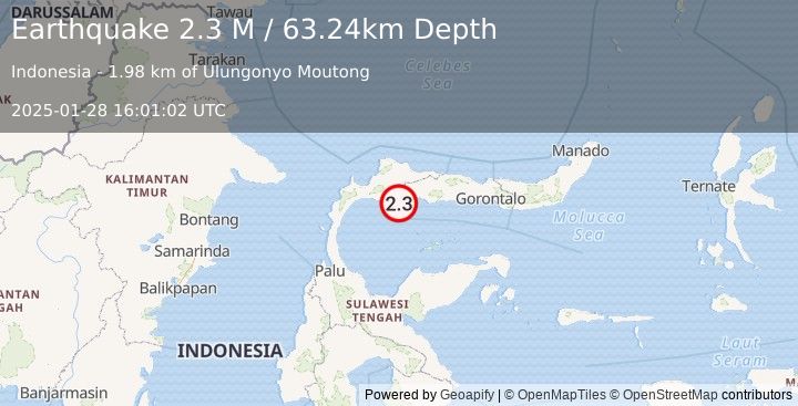 Earthquake Minahassa Peninsula, Sulawesi (2.3 M) (2025-01-28 16:01:02 UTC)