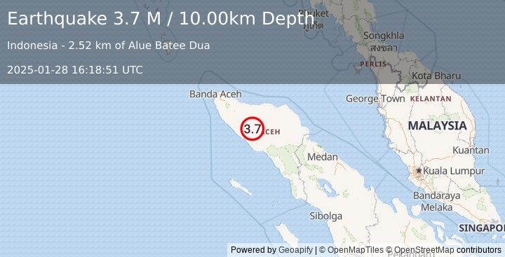 Earthquake Northern Sumatra, Indonesia (3.7 M) (2025-01-28 16:18:51 UTC)