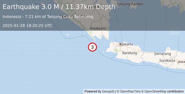 Earthquake Sunda Strait, Indonesia (3.0 M) (2025-01-28 18:20:25 UTC)