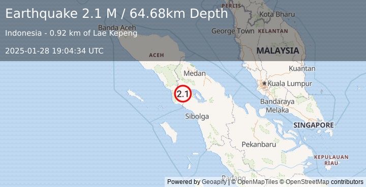 Earthquake Northern Sumatra, Indonesia (2.1 M) (2025-01-28 19:04:34 UTC)