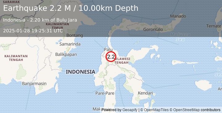 Earthquake Sulawesi, Indonesia (2.2 M) (2025-01-28 19:25:31 UTC)