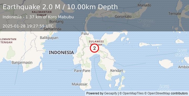 Earthquake Sulawesi, Indonesia (2.0 M) (2025-01-28 19:27:59 UTC)