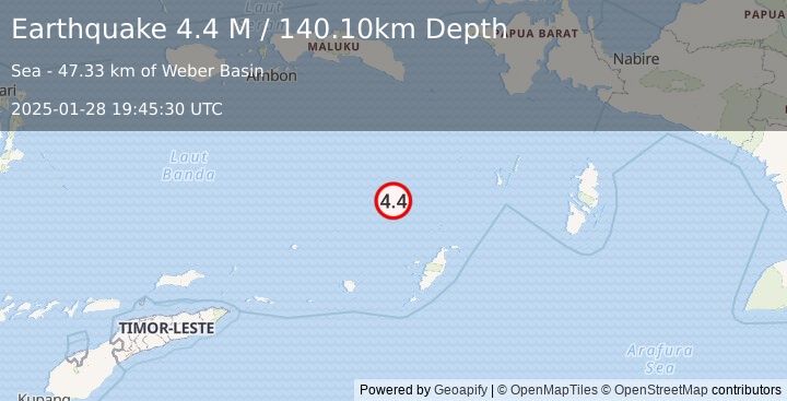 Earthquake Banda Sea (4.5 M) (2025-01-28 19:45:28 UTC)