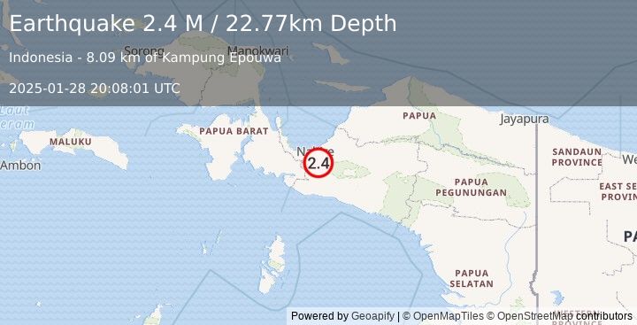 Earthquake West Papua Region, Indonesia (2.4 M) (2025-01-28 20:08:01 UTC)