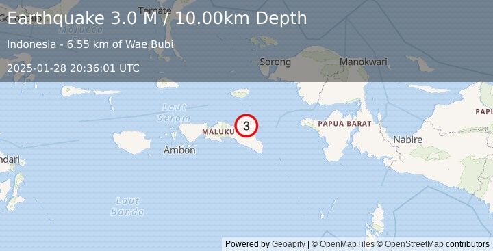 Earthquake Seram, Indonesia (3.0 M) (2025-01-28 20:36:01 UTC)