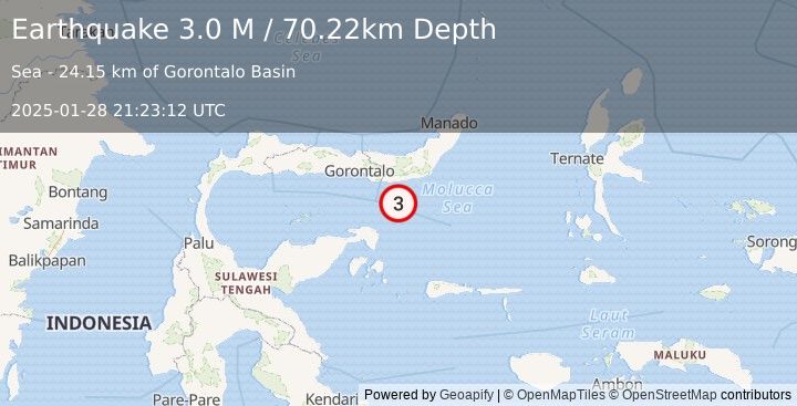 Earthquake Minahassa Peninsula, Sulawesi (3.0 M) (2025-01-28 21:23:12 UTC)