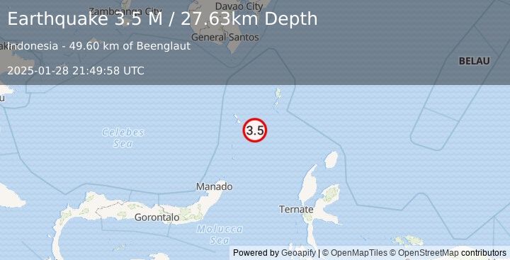 Earthquake Talaud Islands, Indonesia (3.7 M) (2025-01-28 21:49:57 UTC)