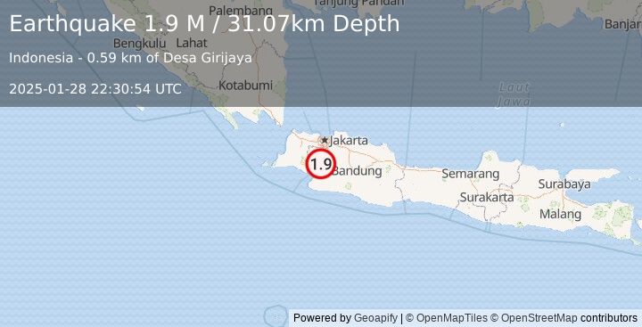 Earthquake Java, Indonesia (1.9 M) (2025-01-28 22:30:54 UTC)