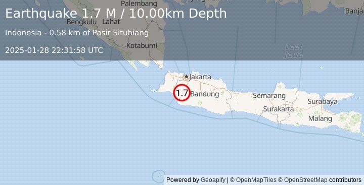 Earthquake Java, Indonesia (1.8 M) (2025-01-28 22:32:43 UTC)