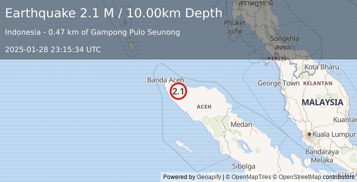 Earthquake Northern Sumatra, Indonesia (2.1 M) (2025-01-28 23:15:34 UTC)