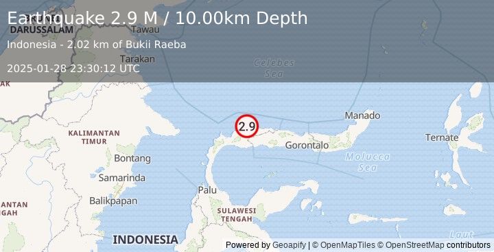 Earthquake Minahassa Peninsula, Sulawesi (2.9 M) (2025-01-28 23:30:12 UTC)