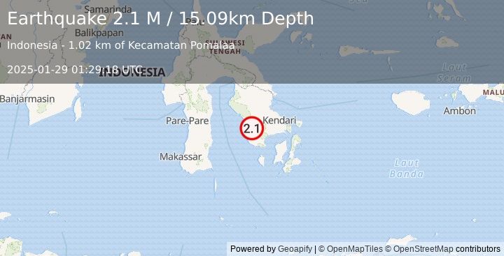 Earthquake Sulawesi, Indonesia (2.1 M) (2025-01-29 01:29:18 UTC)