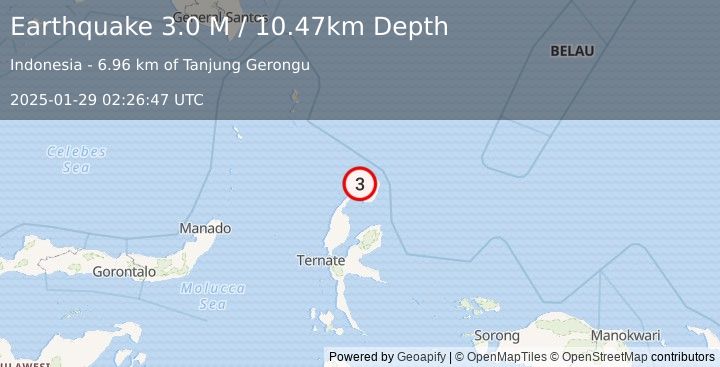 Earthquake Halmahera, Indonesia (3.0 M) (2025-01-29 02:26:47 UTC)