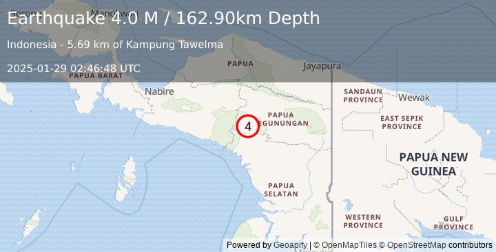 Earthquake West Papua, Indonesia (4.0 M) (2025-01-29 02:46:48 UTC)