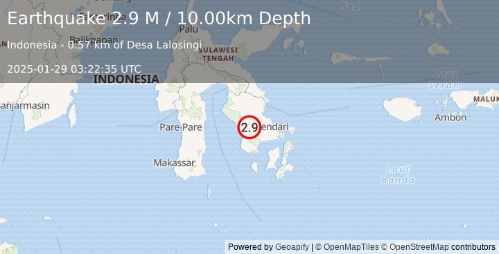 Earthquake Sulawesi, Indonesia (2.9 M) (2025-01-29 03:22:35 UTC)