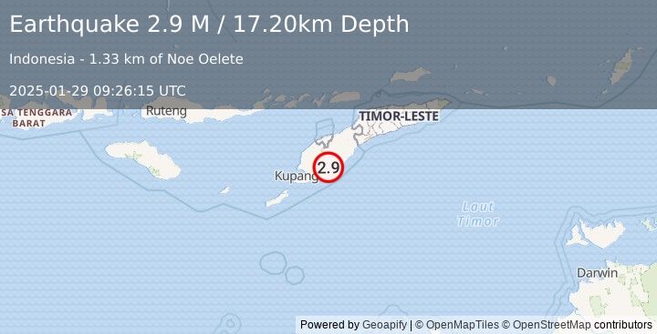 Earthquake Timor Region (2.9 M) (2025-01-29 09:26:15 UTC)