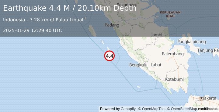 Earthquake Southern Sumatra, Indonesia (4.5 M) (2025-01-29 12:29:41 UTC)