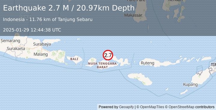 Earthquake Sumbawa Region, Indonesia (2.7 M) (2025-01-29 12:44:38 UTC)