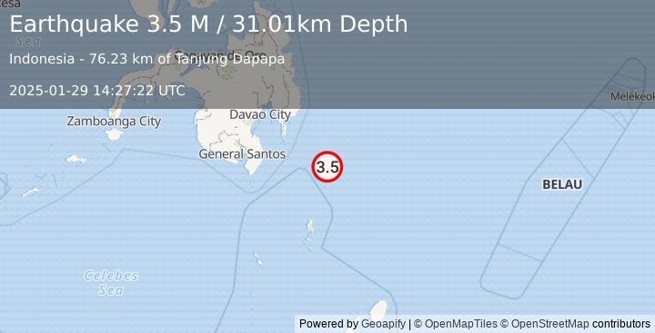 Earthquake Philippine Islands Region (3.5 M) (2025-01-29 14:27:22 UTC)