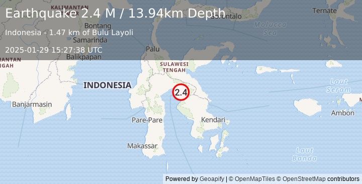 Earthquake Sulawesi, Indonesia (2.4 M) (2025-01-29 15:27:38 UTC)