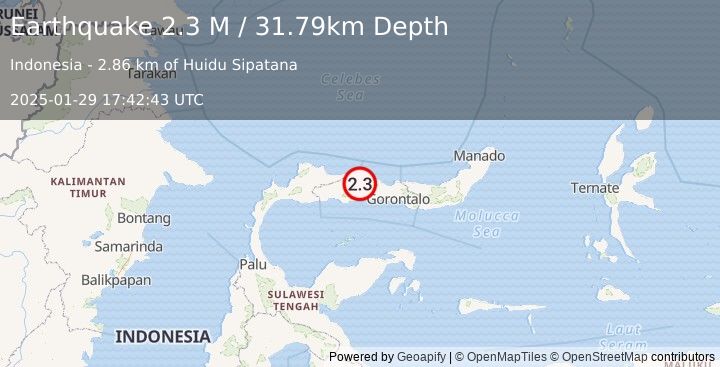 Earthquake Minahassa Peninsula, Sulawesi (2.3 M) (2025-01-29 17:42:43 UTC)