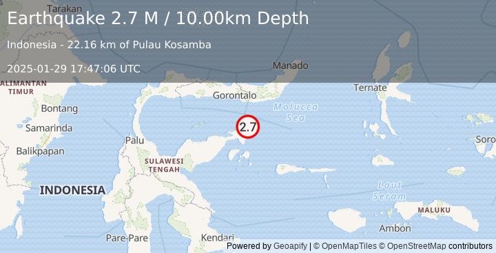 Earthquake Minahassa Peninsula, Sulawesi (2.7 M) (2025-01-29 17:47:06 UTC)