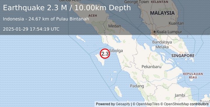 Earthquake Northern Sumatra, Indonesia (2.3 M) (2025-01-29 17:54:19 UTC)