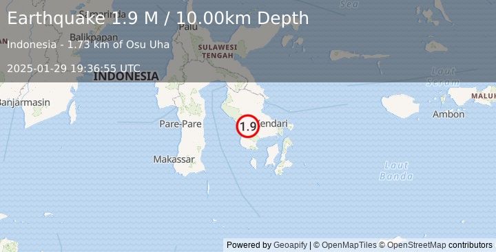 Earthquake Sulawesi, Indonesia (1.9 M) (2025-01-29 19:36:55 UTC)