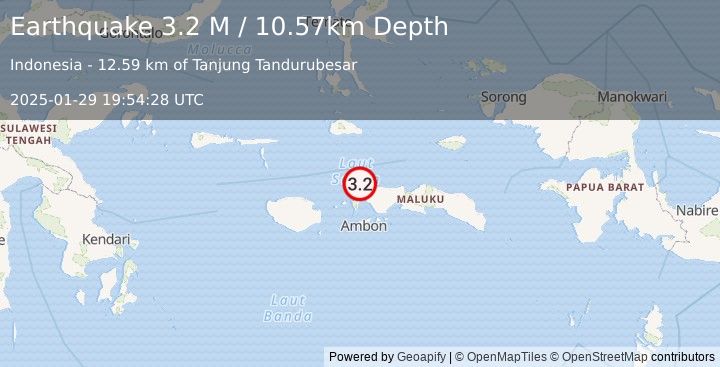 Earthquake Ceram Sea (3.2 M) (2025-01-29 19:54:28 UTC)