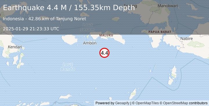 Earthquake Banda Sea (4.4 M) (2025-01-29 21:23:33 UTC)