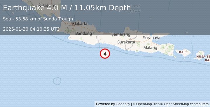 Earthquake Java, Indonesia (4.0 M) (2025-01-30 04:10:35 UTC)