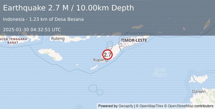 Earthquake Timor Region (2.7 M) (2025-01-30 04:32:51 UTC)